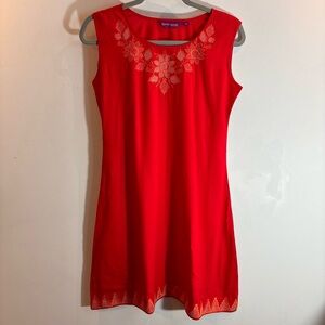 PRETTY WOMAN Sz S Unlined Flowy Enbroidered Sleeves Crew Neck Mini Dress